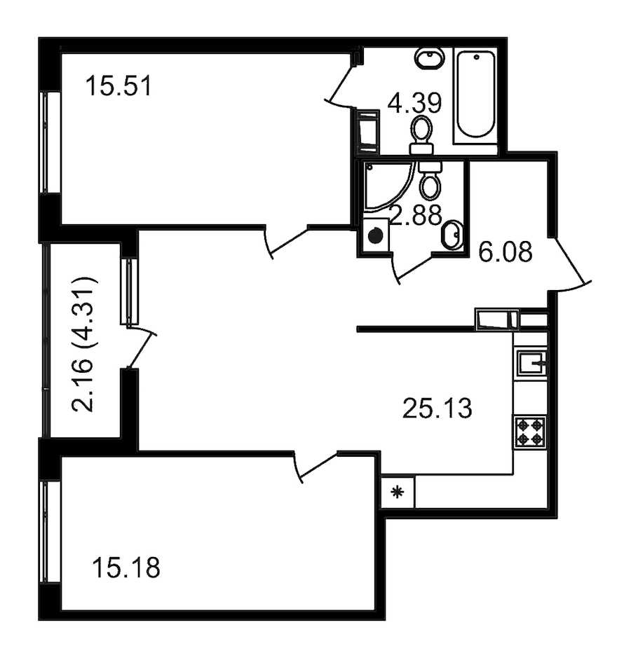 Двухкомнатная квартира в : площадь 73.48 м2 , этаж: 14 – купить в Санкт-Петербурге